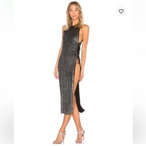 REVOLVE all over sequin black midi dress XXS cut out